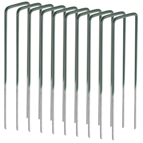 OUNONA Set of 10 Heavy Duty Metal Garden Pegs U-Shaped Tent Stakes for Outdoor Camping Lawn Ground Use
