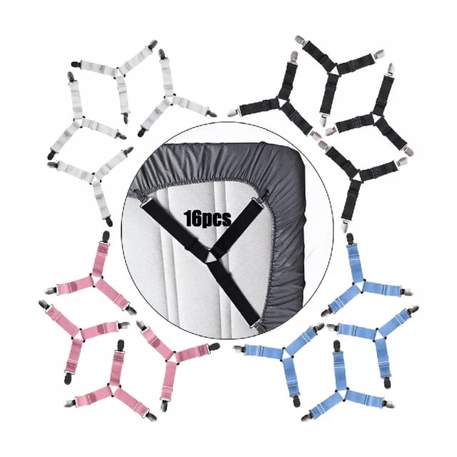Pinzas para Sábanas Elásticas Ajustables 16 pzs, Azul/Rosa/NegroBlanco