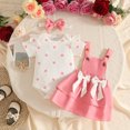 thumbnail image 4 of JIAYUE Baby Girls 3 Piece Outfit Ruffle Shoulder Graphic Long Sleeve Bodysuit Bow Decor Straps Dress And Headband For Daily Casual Wear,9-12 Months, 4 of 5