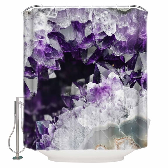 Purple Black Geometric Bathroom Shower Curtains with 12 Hooks Polyester Waterproof Shower Curtain for Stalls and Bathtubs Modern Abstract Crystals Artwork Decorative Bathroom Curtain 48x72 Inches