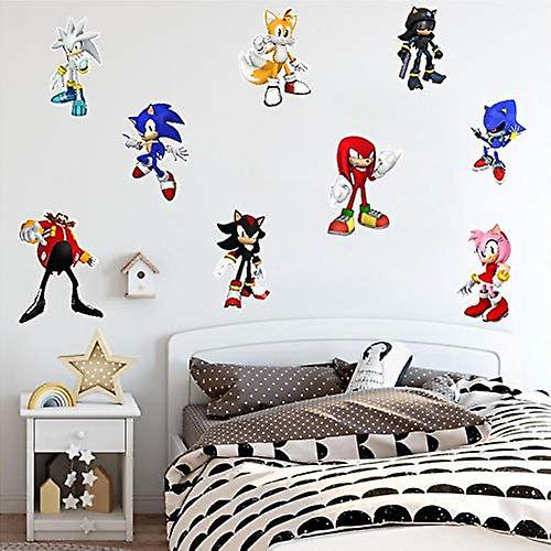 Sonic Game Sticker Niños # 39; s Dormitorio de dibujos animados Fondo Decoración de pared Autoadhesivo Etiqueta de pared Pvc, 11 Feliz Sencillez