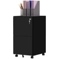 thumbnail image 1 of Black 2-Drawer Vertical Steel Filing Cabinet on Wheels - Lockable Office File Cabinet for A4, Letter & Legal Size Documents - Ideal for Home or Office Storage, 1 of 7