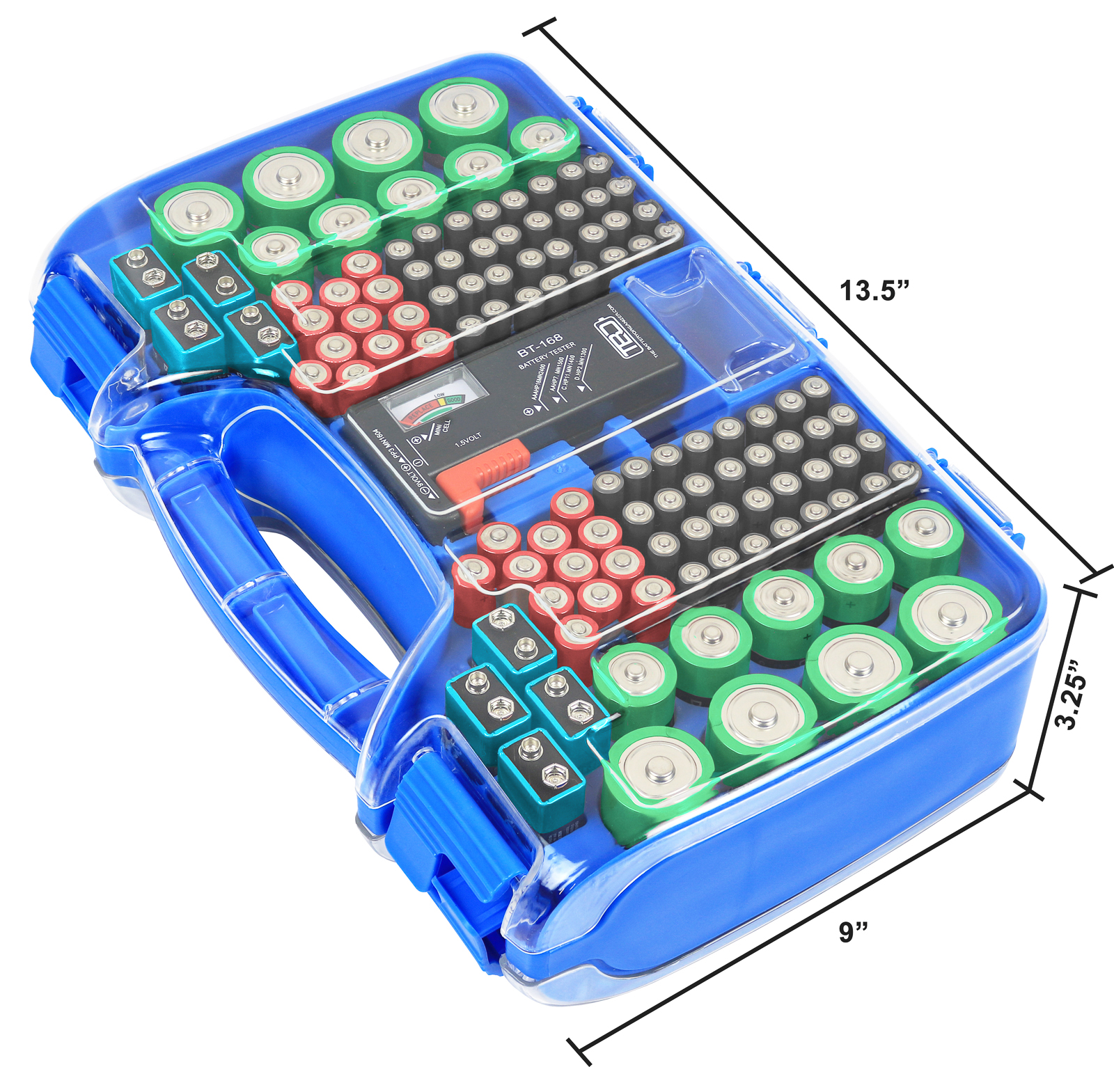 The Battery Organizer Battery Storage Case with Hinged Clear Cover, Includes a Removable Battery Tester, Holds 180 Batteries Various Sizes Blue. - image 3 of 7