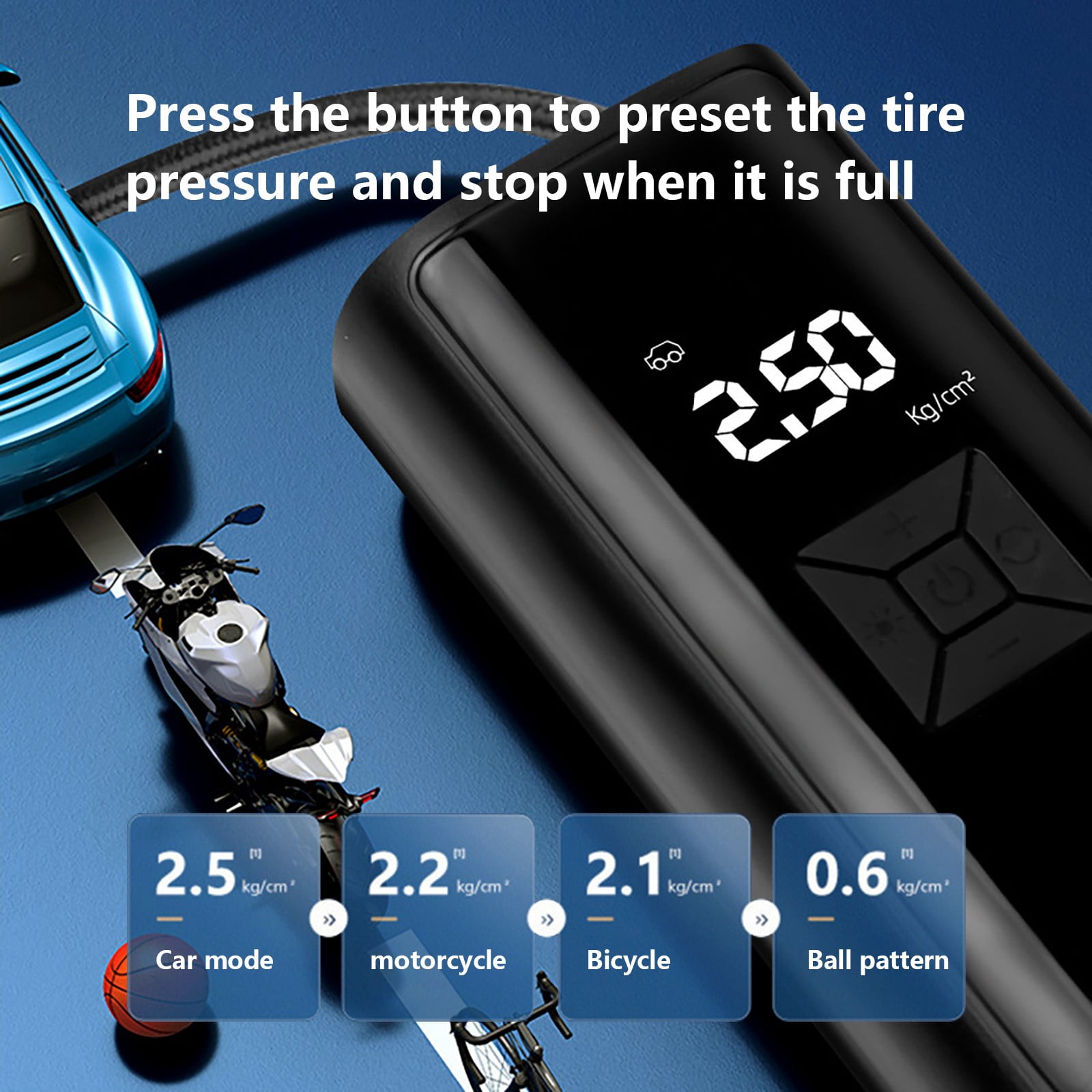 Tire Inflator Portable A-ir Compressor, 150PSI A-ir Pump For Car Tires,Tire Pump With 6000mAh Battery & LED Suitable For Cars, Bikes, Balls, Motorcycles