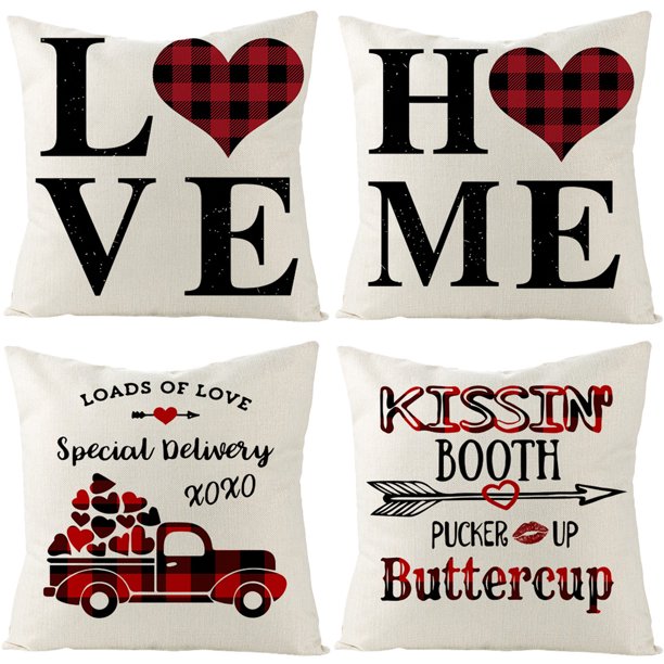 Teissuly Valentine's Day Cotton Throw Pillow Case Sofa Waist Cushion Cover 4pc Teissuly WER202312024953