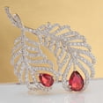 thumbnail image 2 of Broche en Plume de Paon CZ de Style Vintage Grande Blanche-Rouge, 2 of 5