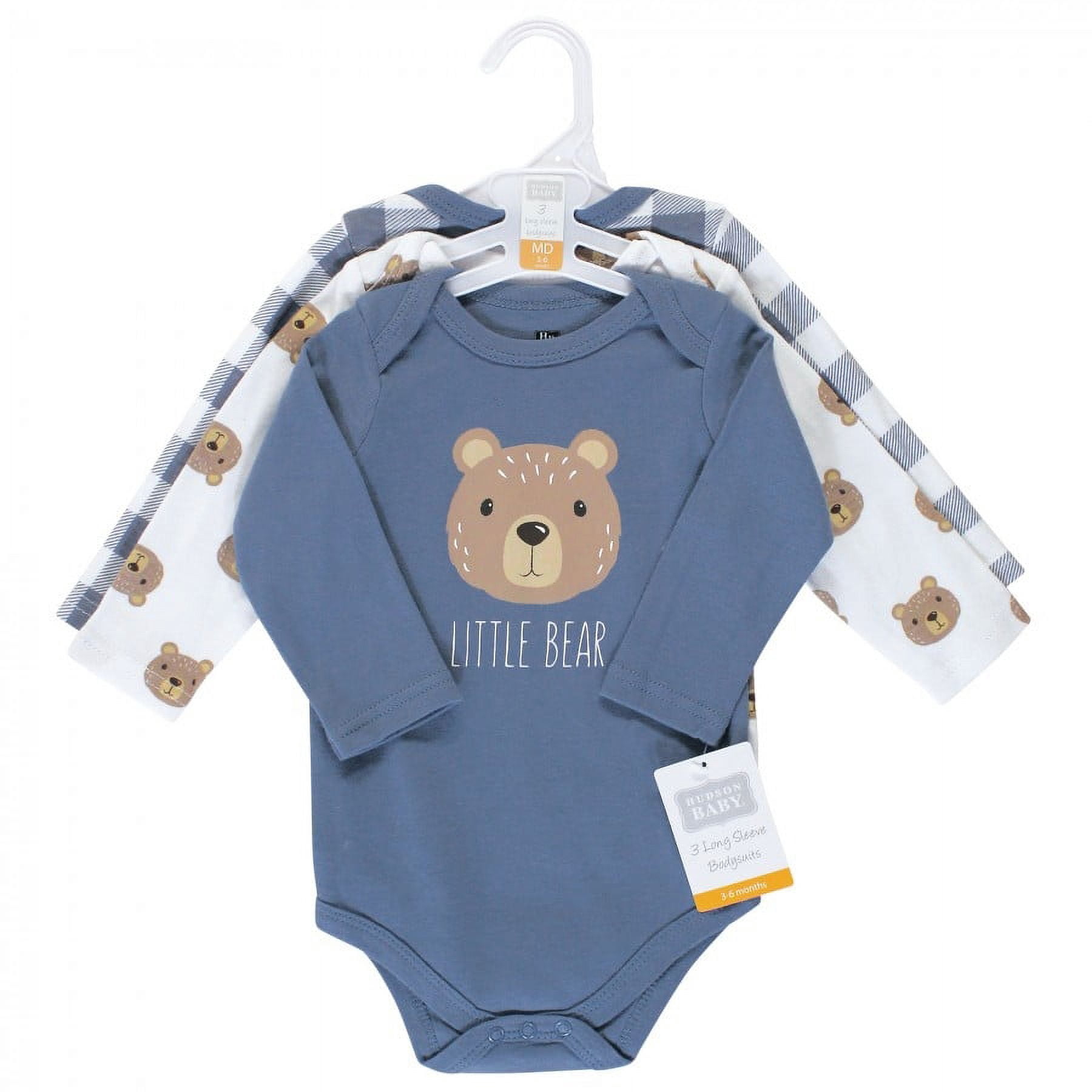Hudson Baby Cotton Long-Sleeve Bodysuits, 3- Pack, Newborn- 24 Months