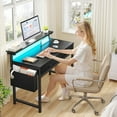 thumbnail image 4 of Romorgniz 37.8" H Computer Desk with LED Lights Small Desk with 2 Fabric Drawers & Side Pocket, Ergonomic Study Desk with Monitor Stand for Home Office, Gaming, Small Spaces, Black, 4 of 9