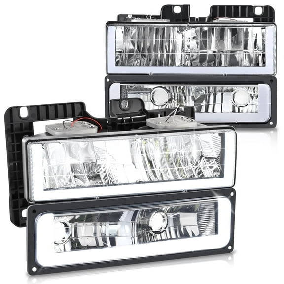 DNA Motoring For 88-00 Chevy GMC C/K LED DRL 4PCS Headlight Bumper Parking Signal Lamps Chrome