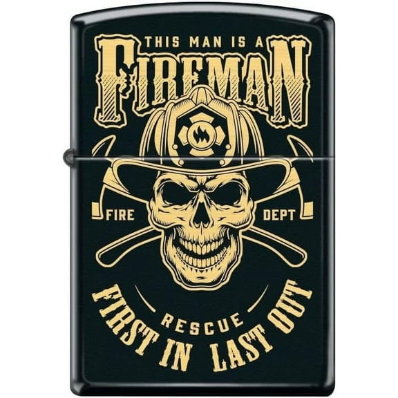Zippo Lighter-Fireman Skull Design Black Matte Windproof Lighter #Z5434