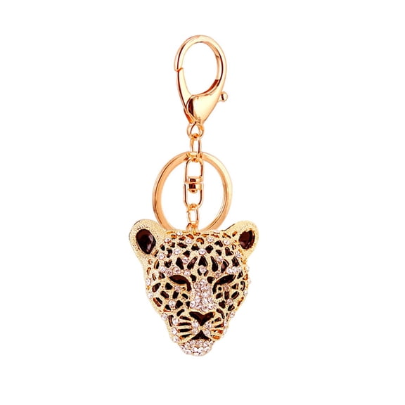 Leopard Bag Pendant, Purse Charms,1.81×1.65 in Leopard Charm, Gold Rhinestone Keychain, Cute Cheetah Head Purse Key Ring Chain Sparkling Crystal Charming for Lady Girlfriend