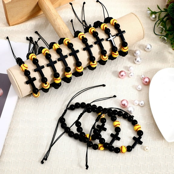 SWETRACE 12Pcs Sports Fan Bracelets Baseball Design Black Color for Men Women Softball Players