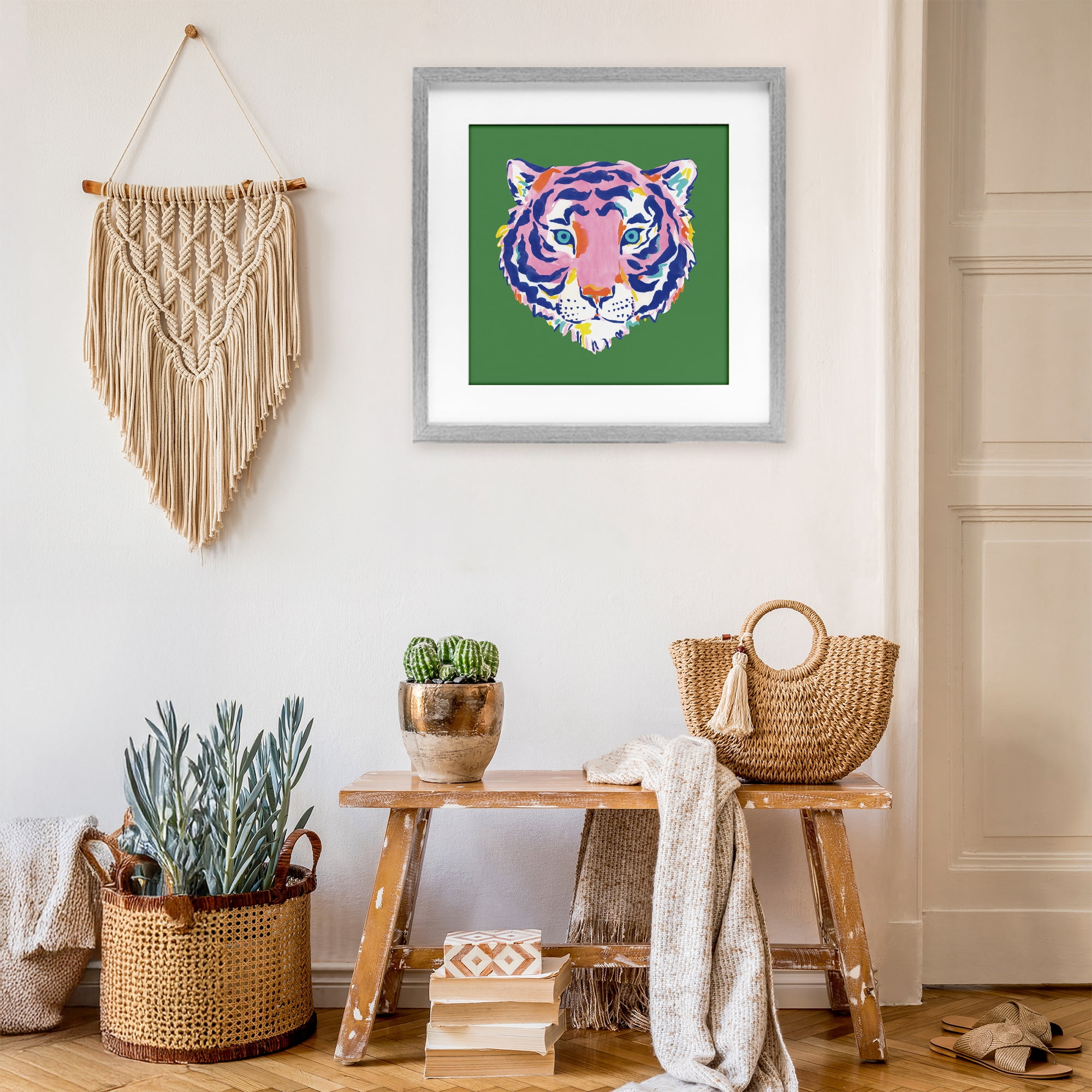 Stupell Industries Exotic Boho Tiger Face Gray Framed Print Under Glass, design by Karolina Sato