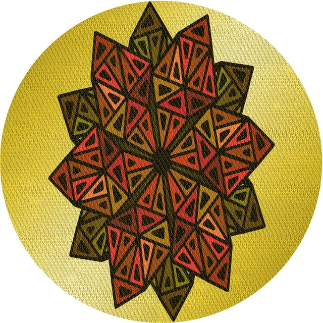 Ahgly Company Machine Washable Indoor Round Transitional Bright Gold Yellow Area Rugs, 3' Round
