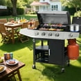 thumbnail image 2 of Segmart 4 Burner BBQ Propane Gas Grill with Side Burner, Stainless Steel 50,000 BTU Patio Barbecue Grill with Shelf, Gas Tank Hook, Towel Rack & Bottle Opener, Fits for Camping, Outdoor Cooking, 2 of 9