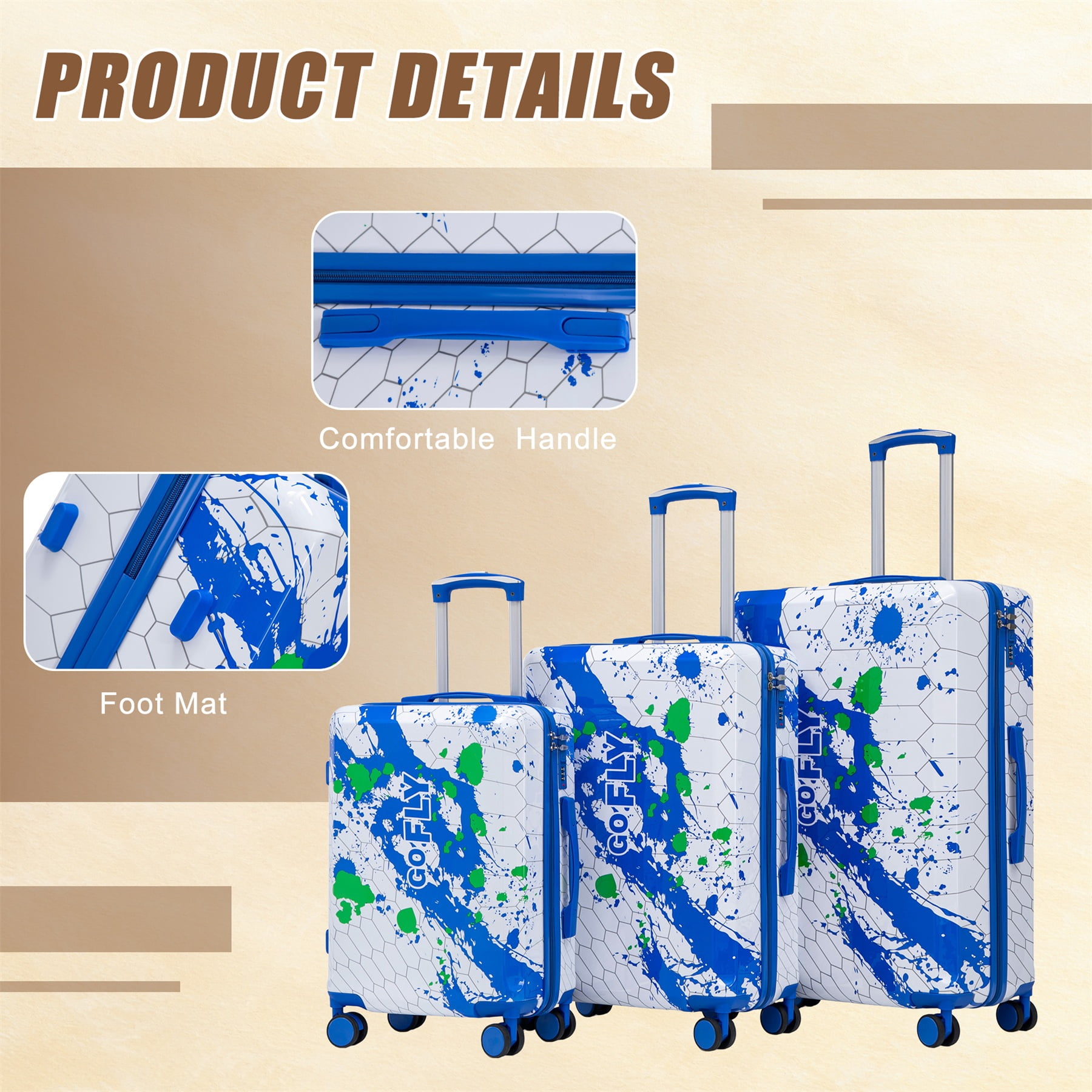 Alvantor Hardside Luggage Sets 3 Piece Lightweight Suitcase with TSA Lock, Fashion Travel Luggage for Teenegers,(20/24/28),Blue