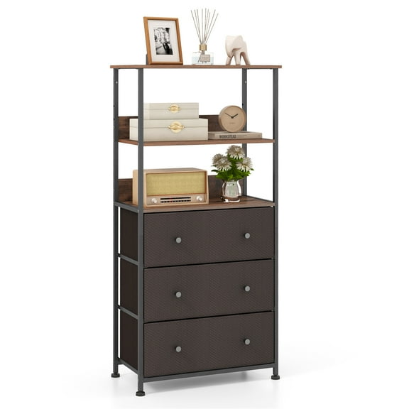 Gymax 3 Drawer Dresser w/ Open Shelves Home Vertical Fabric Storage Unit Metal Frame