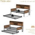 thumbnail image 2 of AENKYO Twin Daybed with Trundle, Charging Station, LED Lights, Storage Headboard with Sliding Barn Doors, Metal Frame, Rustic Brown, 2 of 10