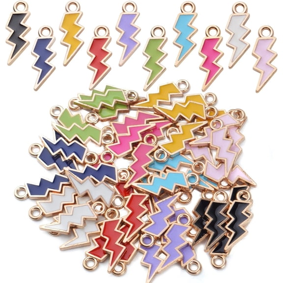 50pcs 10 Colors,Enamel Lightning Bolt Charm Pendants Gold Plated Alloy Flash Lightning Charm Celestial Dangle Charms for Bracelet Necklace Earrings DIY Jewelry Making Supplies