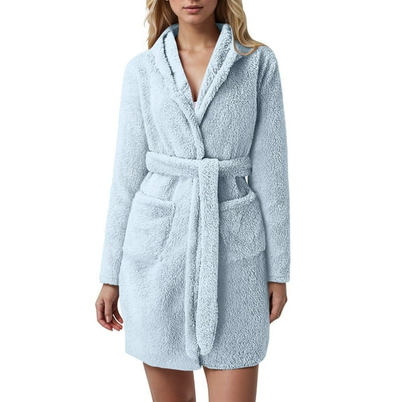 Womens Robes Hooded Lightweight Soft Short Flannel Womens Sleepwear,Blue,S