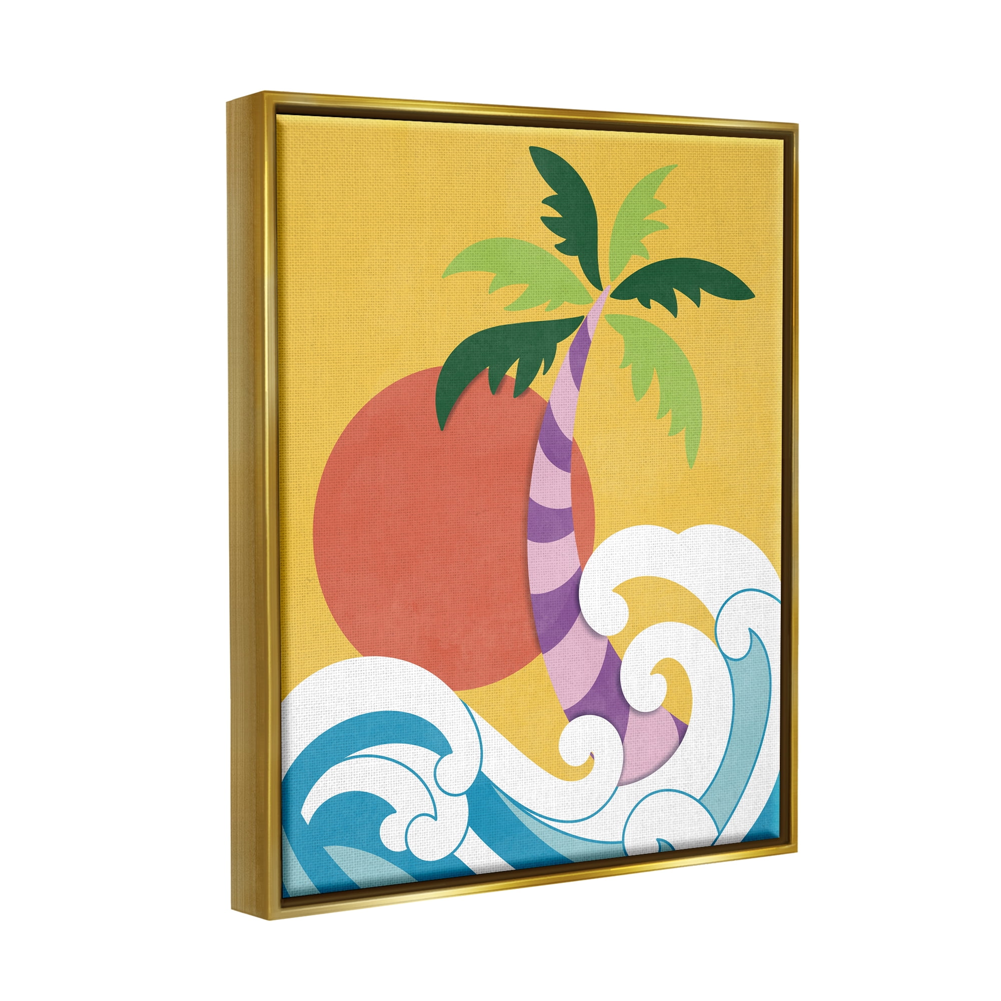 Stupell Industries Modern Tropical Waves Nature Painting Gold Floater Framed Art Print Wall Art, 17 x 21