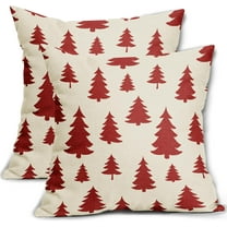 Red Christmas Tree Pillow Covers 16x16 Set of 2 Rustic Xmas Print Decorative Outdoor Pillowcases Vintage Winter Holiday Decoration Gift Farmhouse Throw Cushion Case Decor for Couch Sofa Bed