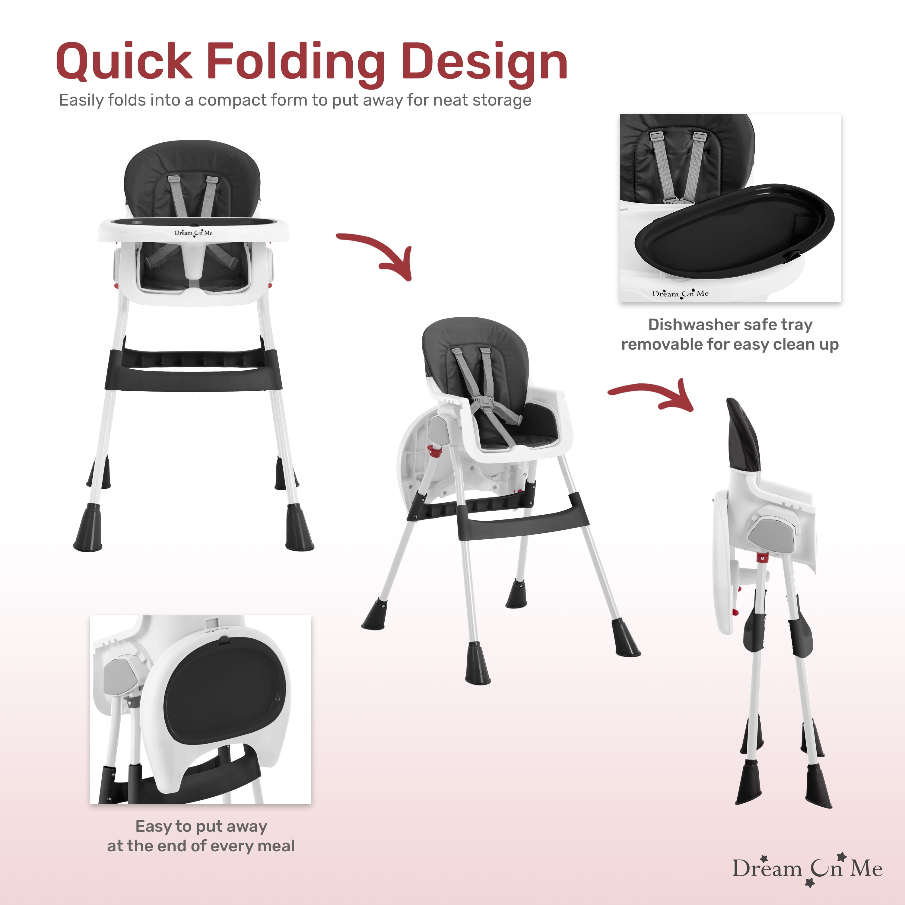 Dream On Me Portable 2-in-1 Table Talk Baby High Chair, Convertible, Compact and Light Weight, Black