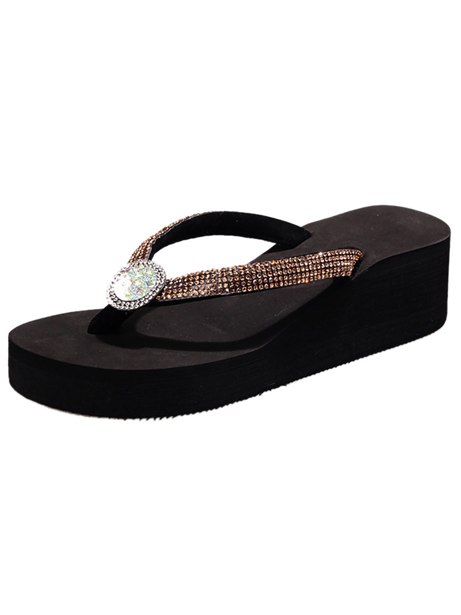 Daeful Womens Wedge Sandal Rhinestone Thong Sandals Platform Flip Flops