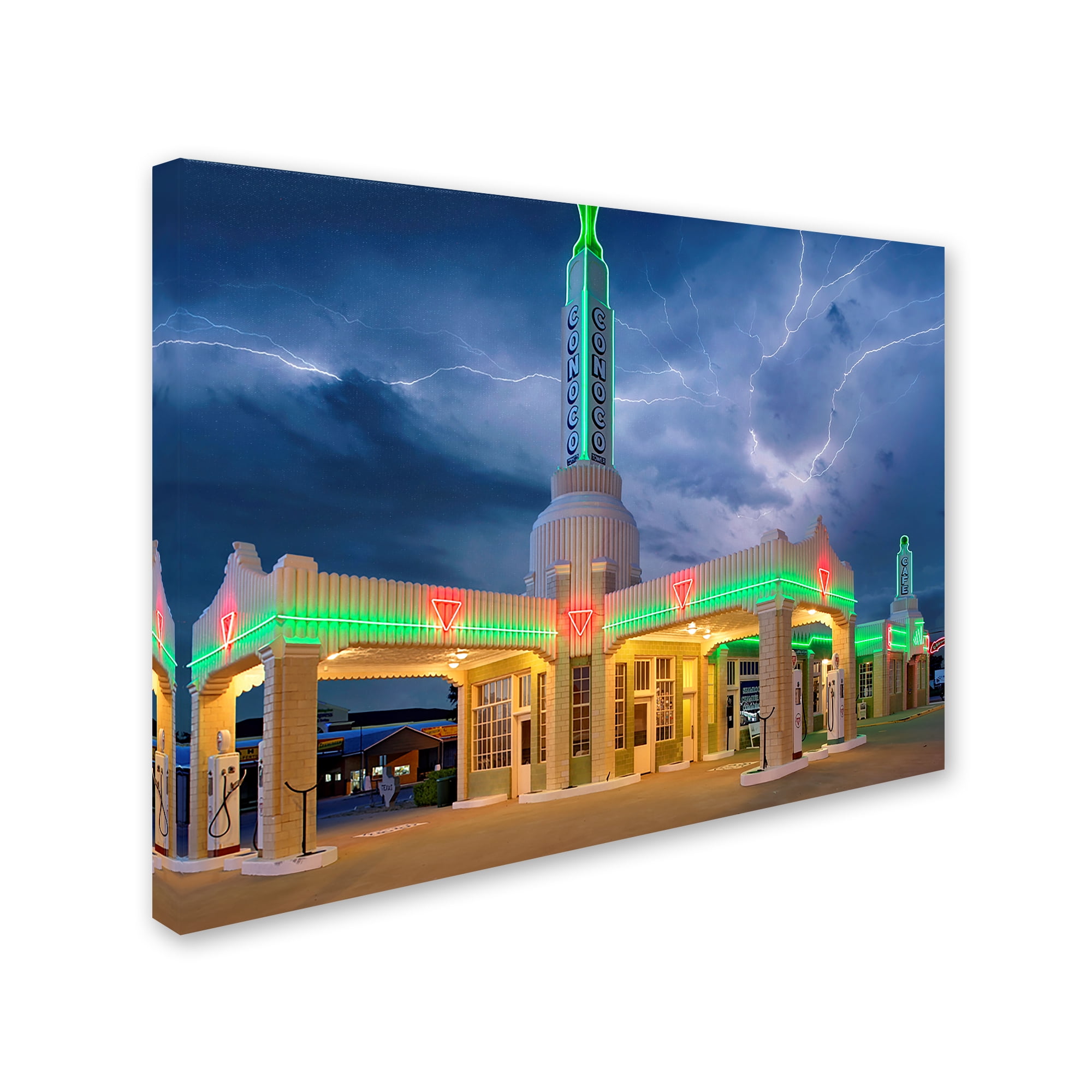 Trademark Fine Art 'Rt 66 Shamrock Texas Conoco Lightning' Canvas Art by Mike Jones Photo