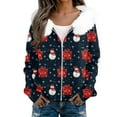 thumbnail image 4 of Women's Fashion Casual Sweater with Zipper Print, Plush Hooded Cardigan Jacket for Christmas Season and Cozy Wear,Navy,M, 4 of 7