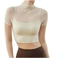 thumbnail image 1 of Tops de Yoga para Mujeres Malla Fija Almohadilla de Pecho Cuello Redondo 3/4 Manga Color Sólido, Desgaste Atlético Casual, Tops Deportivos para Mujeres, 1 of 7
