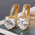 thumbnail image 4 of 18K Gold Plated Heart Shaped Diamond CZ Solitaire Hoop Earrings for Woman Special Occasion Birthday Holiday, 4 of 6