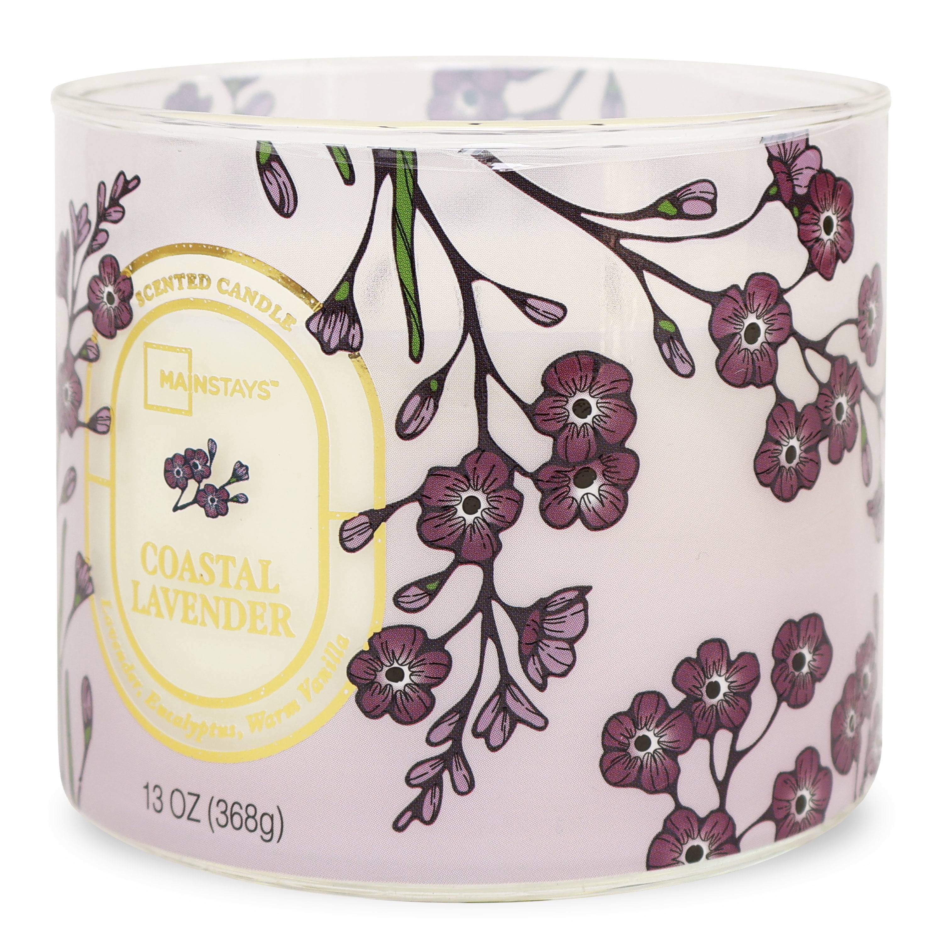 Mainstays 3-Wick Floral Scene Scented Jar Candle, Costal Lavendar, 13oz