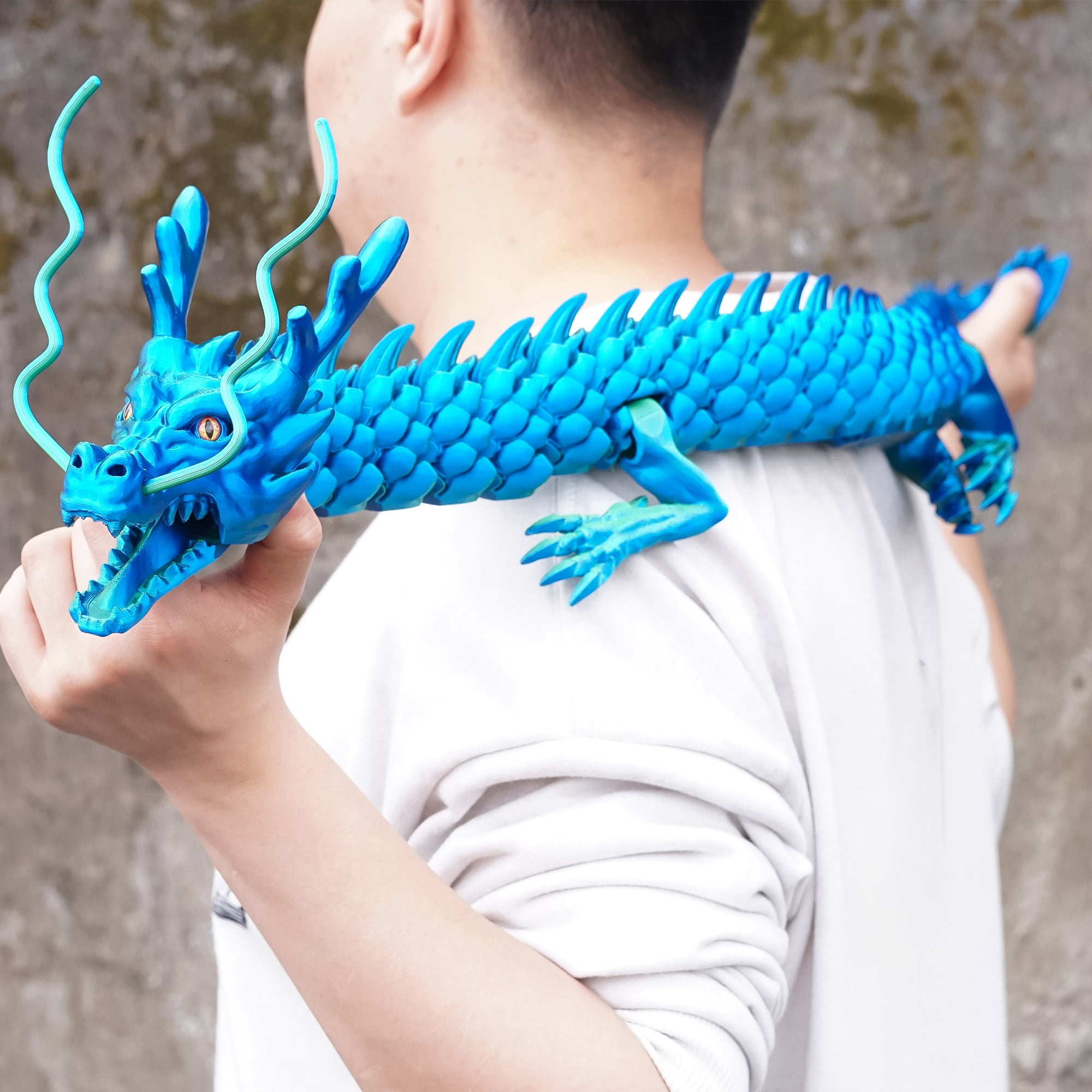 47.5inch 3D Printed dragon,Flexible Joint Animal lacertid Figurines,Realistic Eyes, Home Office Decor,Fidget Toy for Adults Teens Boy Festival Gifts