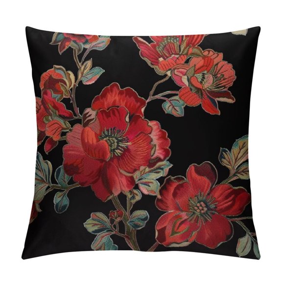 Shiartex  Floral Throw Pillow Cover Retro Flower Leaf Vintage Style Black Background Square Pillow Case Cushion Cover for Home Car Decorative White