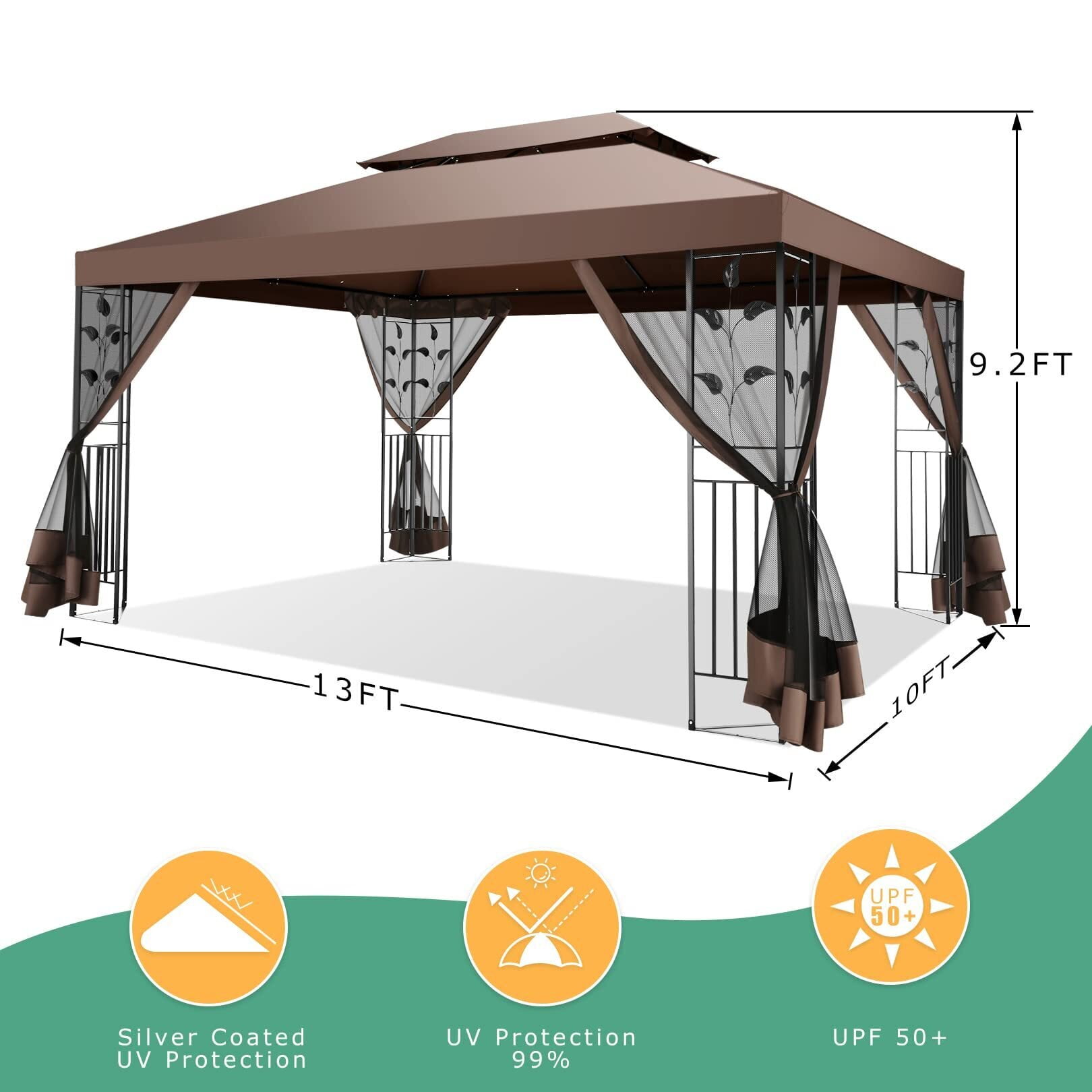 Hoteel Waterproof 10'x 13' Metal Patio Gazebo, Outdoor