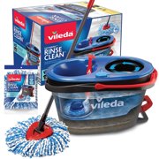 Vileda EasyWring RinseClean Spin Mop & Bucket System with 1 Extra Refill | 2-Tanks Separate Clean and Dirty Water | Machine Washable and Reusable Microfiber Mop Head | Hands-Free Wringing Mop Buck