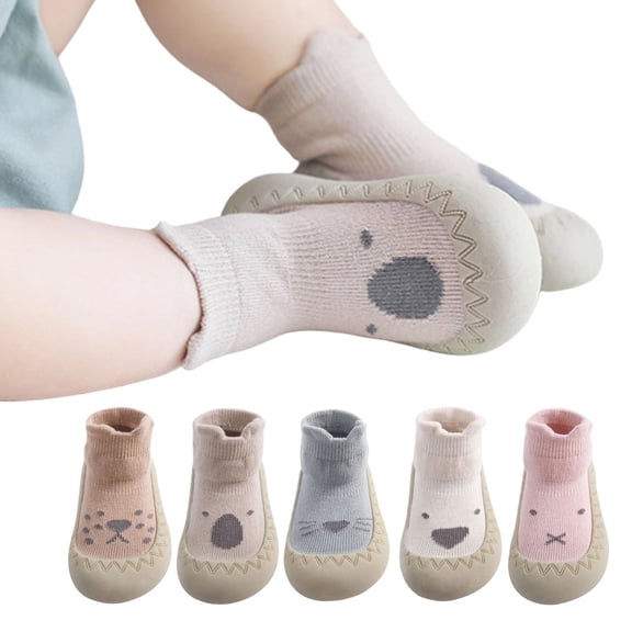 Ferjadq Baby Sock Shoes Soft Rubber Sole Non Slip Knit Upper Indoor Outdoor Learning Walk Socks for Infant Blue,0-6 Months