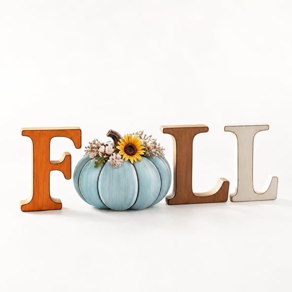 Fall Wooden Table Decor Set Rustic Country Autumn Harvest Sign Fireplace Mantle Decoration Figurines Knick Knacks Seasonal Home Accent Pumpkin Sunflower Ornament