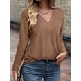 thumbnail image 6 of Autumn Women'S Long Sleeve Shirt V Neck Knit Pullover Tunic Top Women'S Shirt Formal Casual Khaki S, 6 of 7