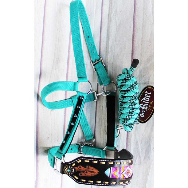 Horse Noseband Tack Bronc Leather HALTER Tiedown Lead Rope Equine Rodeo 280M7986