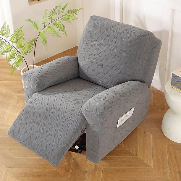 Xiao Hua Funda elástica universal para sofá reclinable, con estampado de cuadrícula de rombos, color gris, para sala de estar, funda protectora para sofá de 1 plaza.