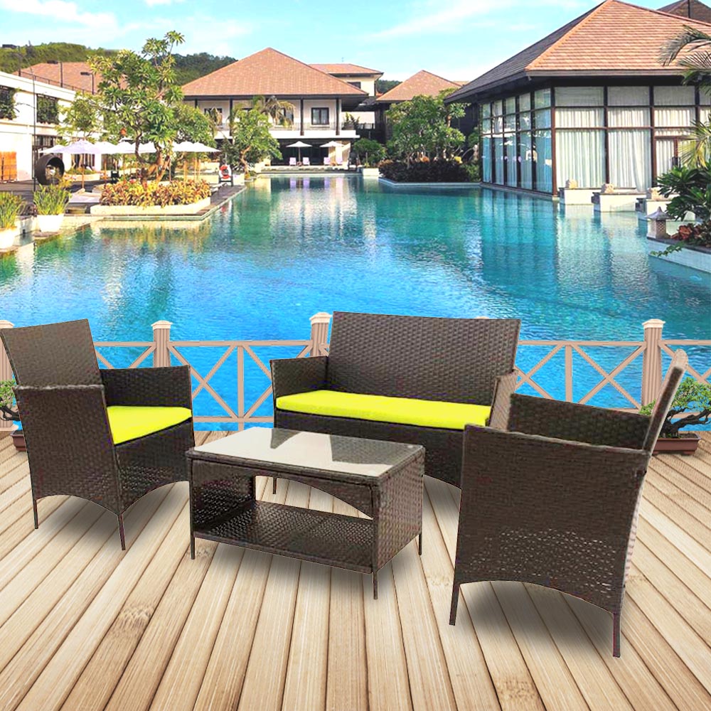 4 Piece Outdoor Patio Furniture Set, PE Rattan Wicker Chair Set, Sectional Furniture Bistro Set with Cushions and Tea Table, Wicker Conversation Set for Backyard Lawn Porch Garden Poolside, B418 - image 4 of 9