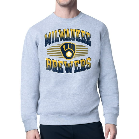 Men's Starter Heather Gray Milwaukee Brewers Team Grit Graphic Fleece Pullover Sweatshirt
