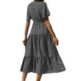 thumbnail image 7 of HUBERY Women Button Tie Waist Pleated Floral Printed V Neck Short Sleeve Midi Dress, 7 of 7