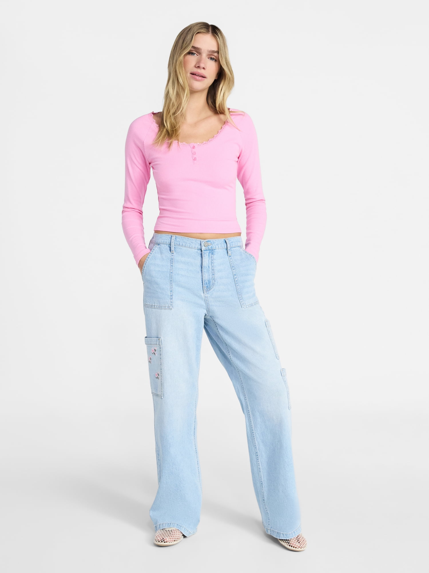No Boundaries Wide Leg Cargo Pants, 31'' Inseam, Women's and Women's Plus Sizes XXS-4X
