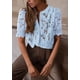 thumbnail image 3 of Blusa PRETTYGARDEN de encaje de manga corta para mujer, azul claro, 3 of 6