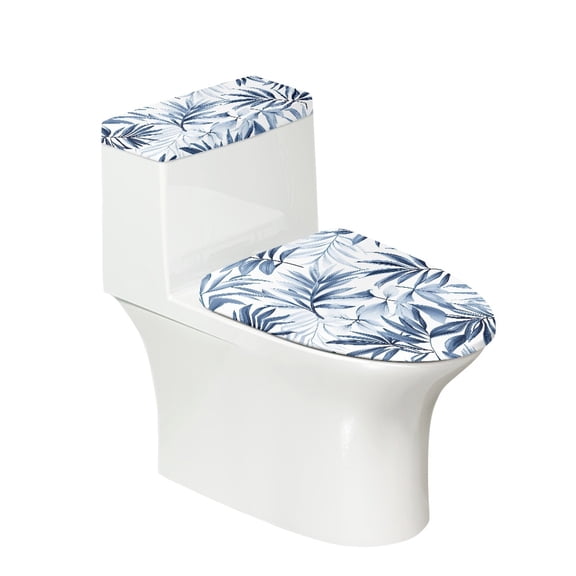 HELLHERO Blue Leaf Pattern Polyester Bathroom Seat Covers for Bathroom Easter Bathroom Toilet Cover Set with Stretch Pack of 2, Holiday