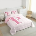 thumbnail image 4 of Manfei Bow Initial Letter P Queen Comforter Set,Kawaii Bowtie Ribbon Bedding Sets,Girls Pink Bowknot Bedding Comforter Set For Princess,Breathable Bedroom Decoration Reversible,3pcs, 4 of 9