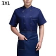 thumbnail image 2 of Uniforme de Chef, delantal de cocina de manga corta, trajes de doble botonadura, camisas de costura cómodas para hombres, estilo Simple para cafetería, azul 3XL Methold  LF000329-17, 2 of 7